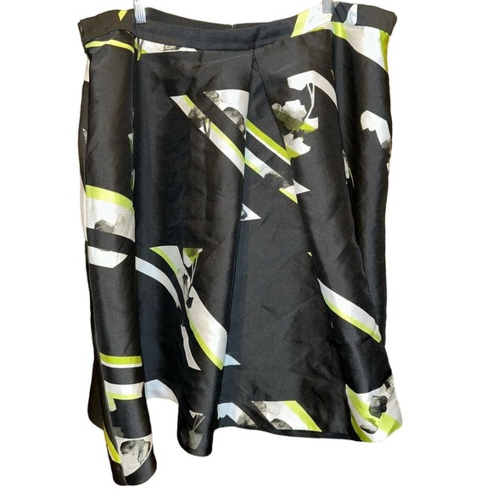 Lane Bryant Black Green‎ Abstract Floral Pleated A Line flare Skirt Size 28